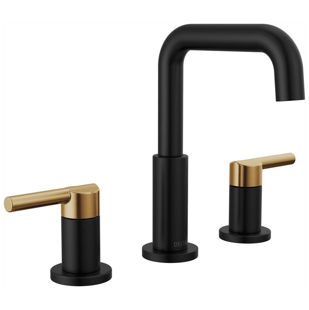 Delta Faucet - NicoliE Two Handle Widespread Bathroom Faucet - Matte Black / Champagne Bronze
