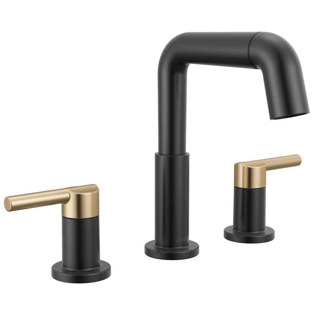 Delta Faucet - NicoliE Two Handle Widespread Pull-Down Bathroom Faucet - Matte Black / Champagne Bronze