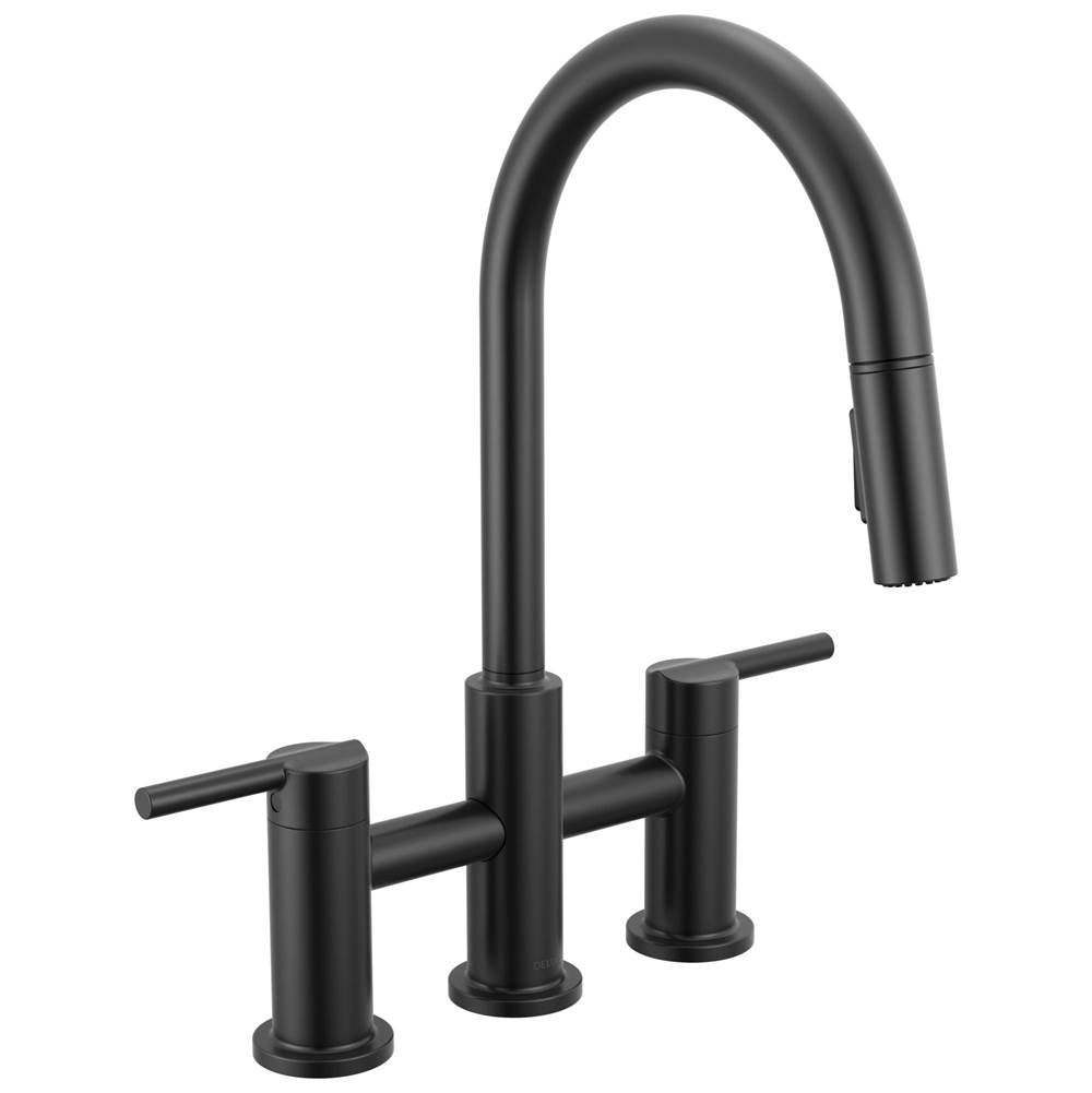 Delta Faucet - NicoliE Two Handle Pull-Down Bridge Kitchen Faucet - Matte Black