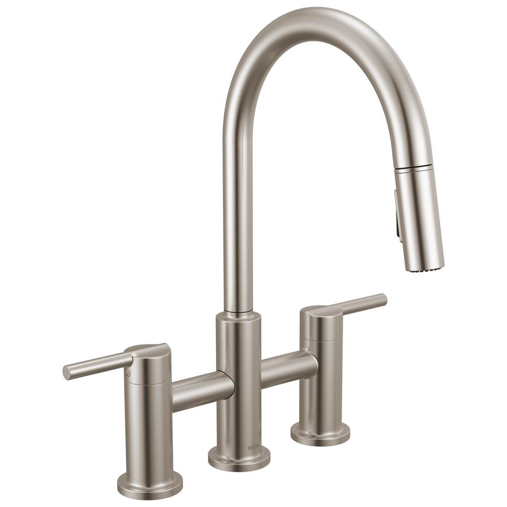 Delta Faucet - NicoliE Two Handle Pull-Down Bridge Kitchen Faucet - Stainless