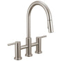 Delta Faucet - NicoliE Two Handle Pull-Down Bridge Kitchen Faucet - Stainless