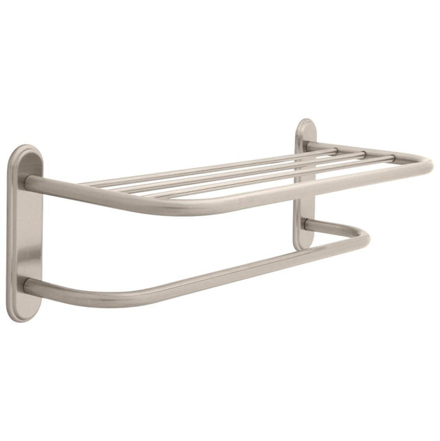 Delta Faucet - Other 24'' Brass Towel Shelf with Brass Step Style Beveled Flanges and One Bar, Concealed Mounting - Satin Nickel