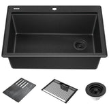 Delta Faucet - EverestE 30'' Granite Composite Workstation Kitchen Sink Drop-In Top Mount Single Bowl with WorkFlowE Ledge and Accessories in Black