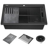 Delta Faucet - EverestE 33'' Granite Composite Workstation Kitchen Sink Drop-In Top Mount Single Bowl with WorkFlowE Ledge and Accessories in Metallic Black