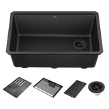 Delta Faucet - EverestE 30'' Granite Composite Workstation Kitchen Sink Undermount Single Bowl with WorkFlowE Ledge and Accessories in Metallic Black