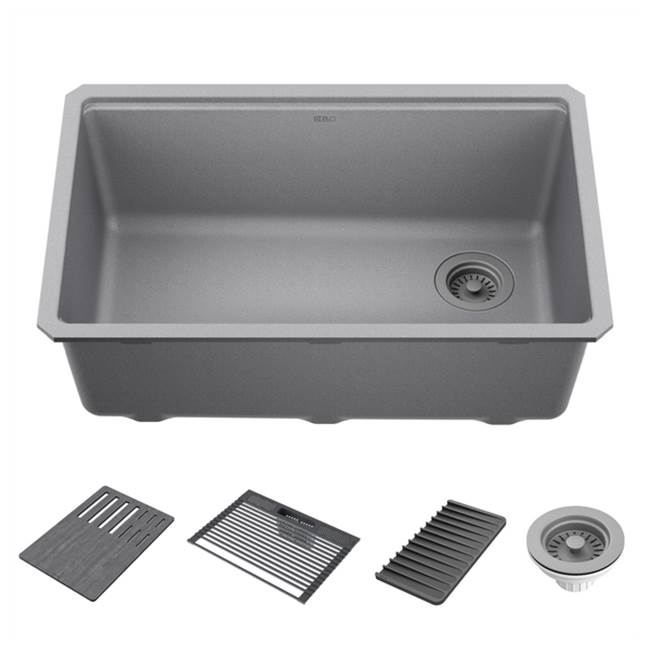 Delta Faucet - EverestE 30'' Granite Composite Workstation Kitchen Sink Undermount Single Bowl with WorkFlowE Ledge and Accessories in Dark Grey