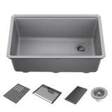 Delta Faucet - EverestE 30'' Granite Composite Workstation Kitchen Sink Undermount Single Bowl with WorkFlowE Ledge and Accessories in Dark Grey