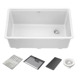 Delta Faucet - EverestE 30'' Granite Composite Workstation Kitchen Sink Undermount Single Bowl with WorkFlowE Ledge and Accessories in White