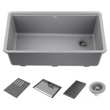 Delta Faucet - EverestE 32'' Granite Composite Workstation Kitchen Sink Undermount Single Bowl with WorkFlowE Ledge and Accessories in Dark Grey