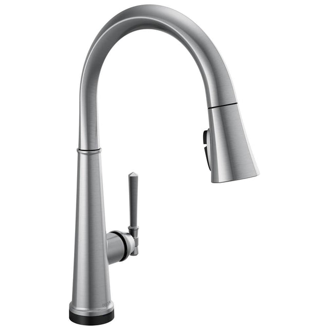 Delta Faucet - EmmelineE Single Handle Pull Down Kitchen Faucet with Touch2O Technology - LumicoatÂ® Arctic Stainless