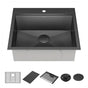 Delta Faucet - RivetE 25'' Workstation Kitchen Sink Drop-In Top Mount 16 Gauge Stainless Steel Single Bowl in PVD Gunmetal Finish with WorkFlowE Ledge and Accessories