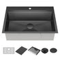 Delta Faucet - RivetE 30'' Workstation Kitchen Sink Drop-In Top Mount 16 Gauge Stainless Steel Single Bowl in PVD Gunmetal Finish with WorkFlowE Ledge and Accessories