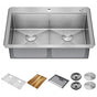 Delta Faucet - LorelaiE 33'' Workstation Kitchen Sink Drop-In Top Mount 16 Gauge Stainless Steel Double Bowl with WorkFlowE Ledge and Accessories