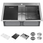 Delta Faucet - RivetE 33'' Workstation Kitchen Sink Drop-In Top Mount 16 Gauge Stainless Steel 50/50 Double Bowl with WorkFlowE Ledge and Accessories