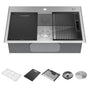 Delta Faucet - RivetE 33'' Workstation Kitchen Sink Drop-In Top Mount 16 Gauge Stainless Steel Single Bowl with WorkFlowE Ledge and Accessories