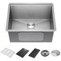 Delta Faucet - RivetE 24'' Workstation Laundry Utility Kitchen Sink Undermount 16 Gauge Stainless Steel Single Bowl with WorkFlowE Ledge and Accessories