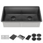 Delta Faucet - RivetE 33'' Workstation Kitchen Sink Undermount 16 Gauge Stainless Steel Double Bowl in PVD Gunmetal Finish with WorkFlowE Ledge and Accessories