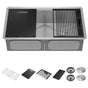 Delta Faucet - RivetE 33'' Workstation Kitchen Sink Undermount 16 Gauge Stainless Steel 50/50 Double Bowl with WorkFlowE Ledge and Accessories