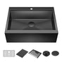 Delta Faucet - RivetE 30'' Workstation Kitchen Sink Farmhouse Apron Front 16 Gauge Stainless Steel Single Bowl in PVD Gunmetal Finish with WorkFlowE Ledge for Top Mount Drop-In Installation with Accessories