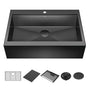 Delta Faucet - RivetE 33'' Workstation Kitchen Sink Farmhouse Apron Front 16 Gauge Stainless Steel Single Bowl in PVD Gunmetal Finish with WorkFlowE Ledge for Top Mount Drop-In Installation with Accessories