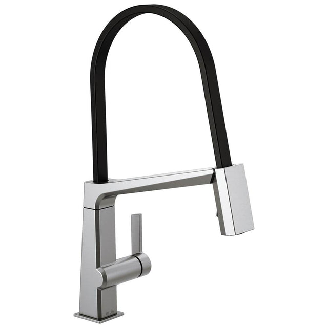 Delta Faucet - PivotalE Single Handle Exposed Hose Kitchen Faucet - Arctic Stainless