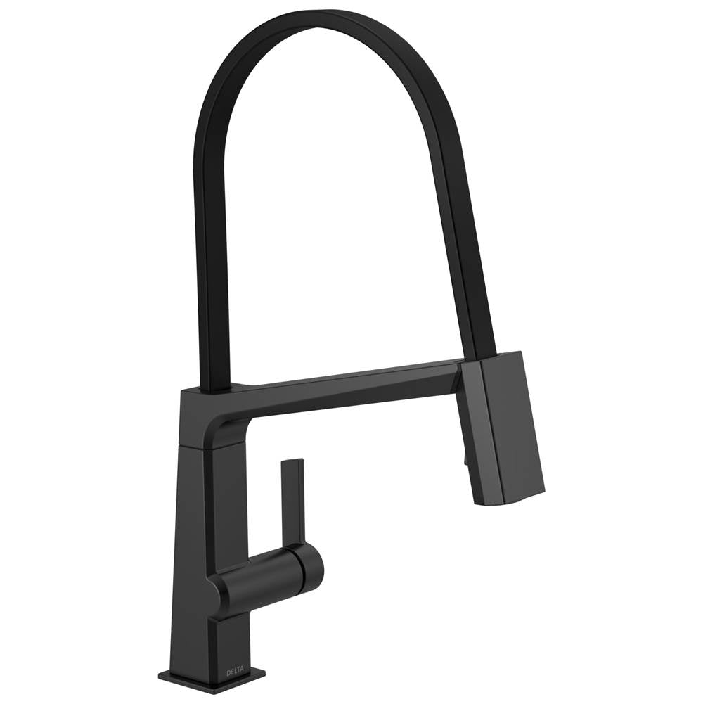 Delta Faucet - PivotalE Single Handle Exposed Hose Kitchen Faucet - Matte Black