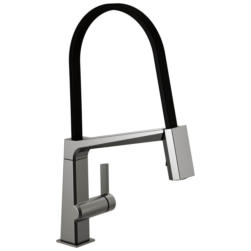 Delta Faucet - PivotalE Single Handle Exposed Hose Kitchen Faucet - Black Stainless