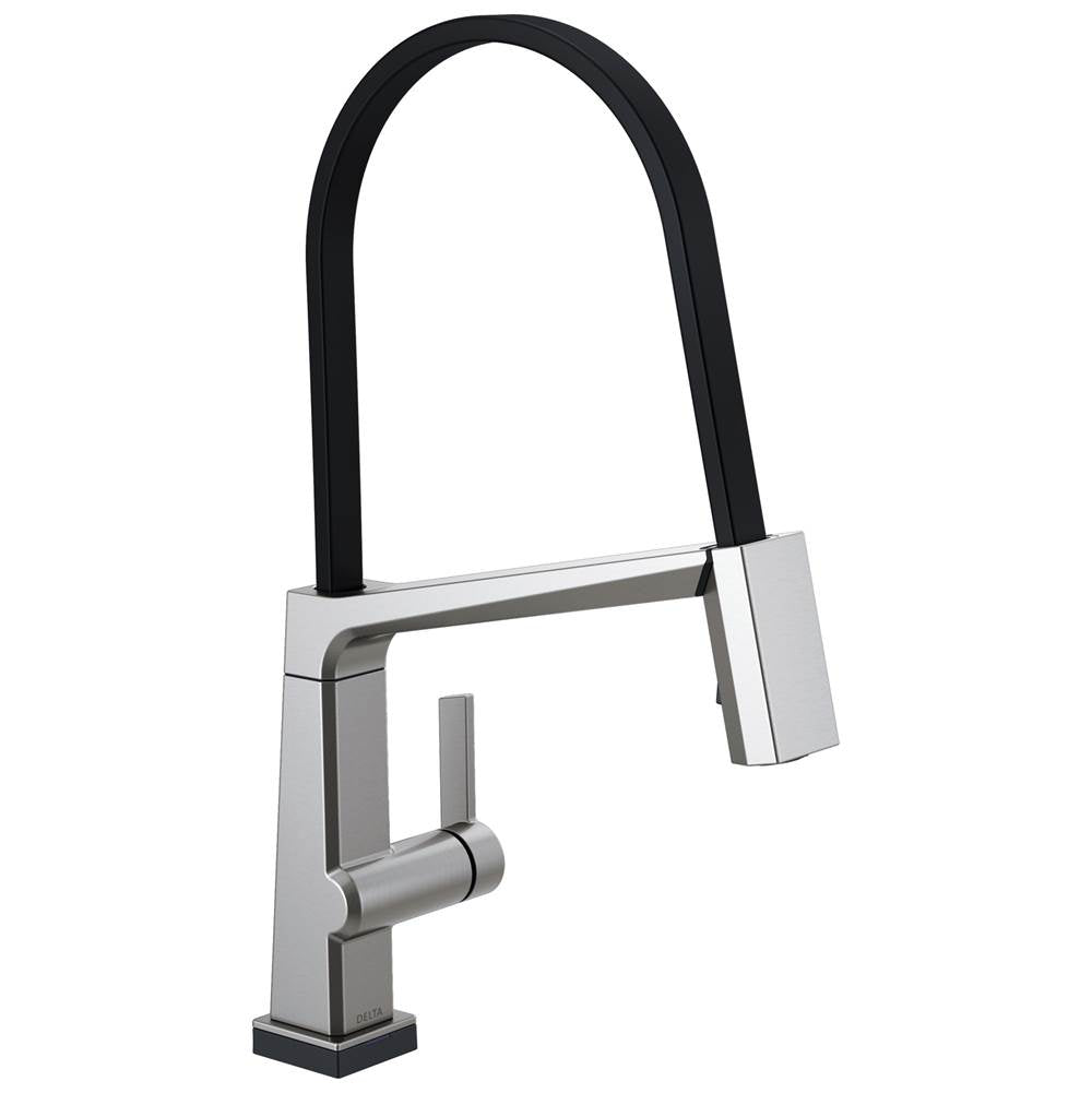 Delta Faucet - PivotalE Single Handle Exposed Hose Kitchen Faucet with Touch2O Technology - Arctic Stainless