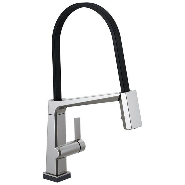 Delta Faucet - PivotalE Single Handle Exposed Hose Kitchen Faucet with Touch2O Technology - Arctic Stainless