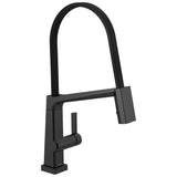 Delta Faucet - PivotalE Single Handle Exposed Hose Kitchen Faucet With Touch2O Technology - Matte Black