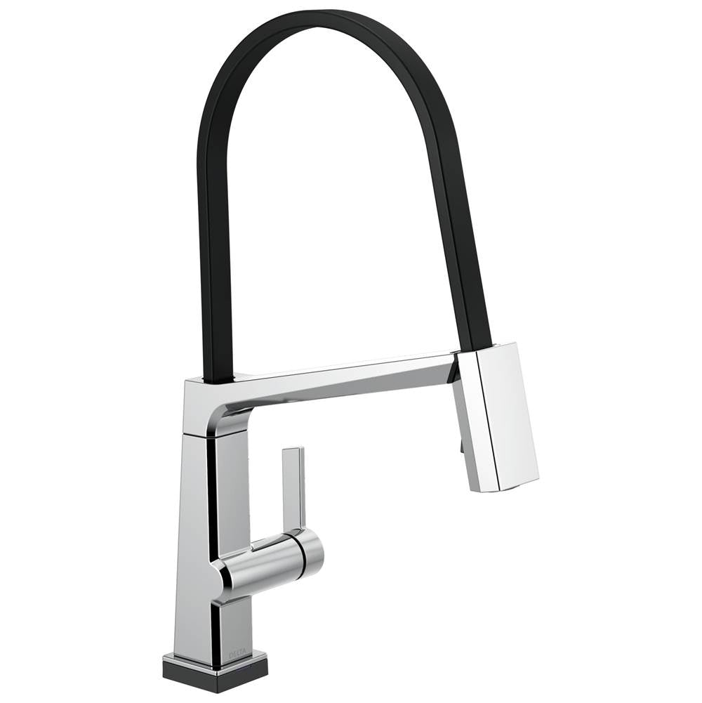 Delta Faucet - PivotalE Single Handle Exposed Hose Kitchen Faucet with Touch<sub>2</sub>O Technology - Chrome