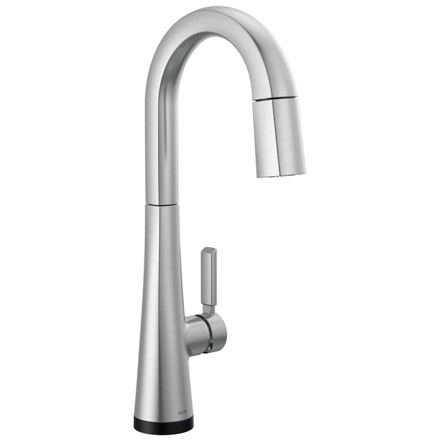 Delta Faucet - MonroviaE Single Handle Pull-Down Bar/Prep Faucet with Touch2O Technology - LumicoatÂ® Arctic Stainless