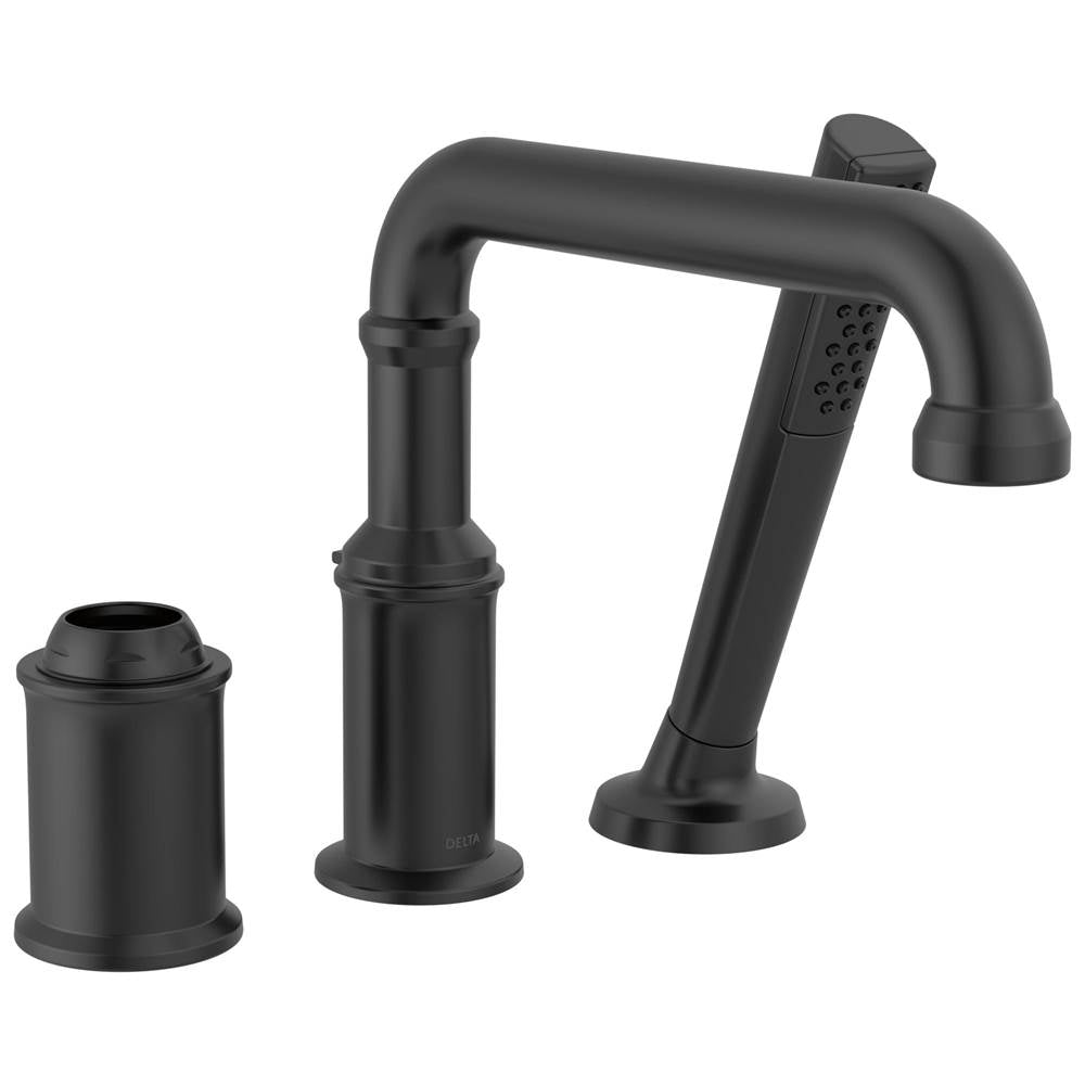 Delta Faucet - BroderickE Three Hole Roman Tub Trim with Hand Shower - Less Handle - Matte Black