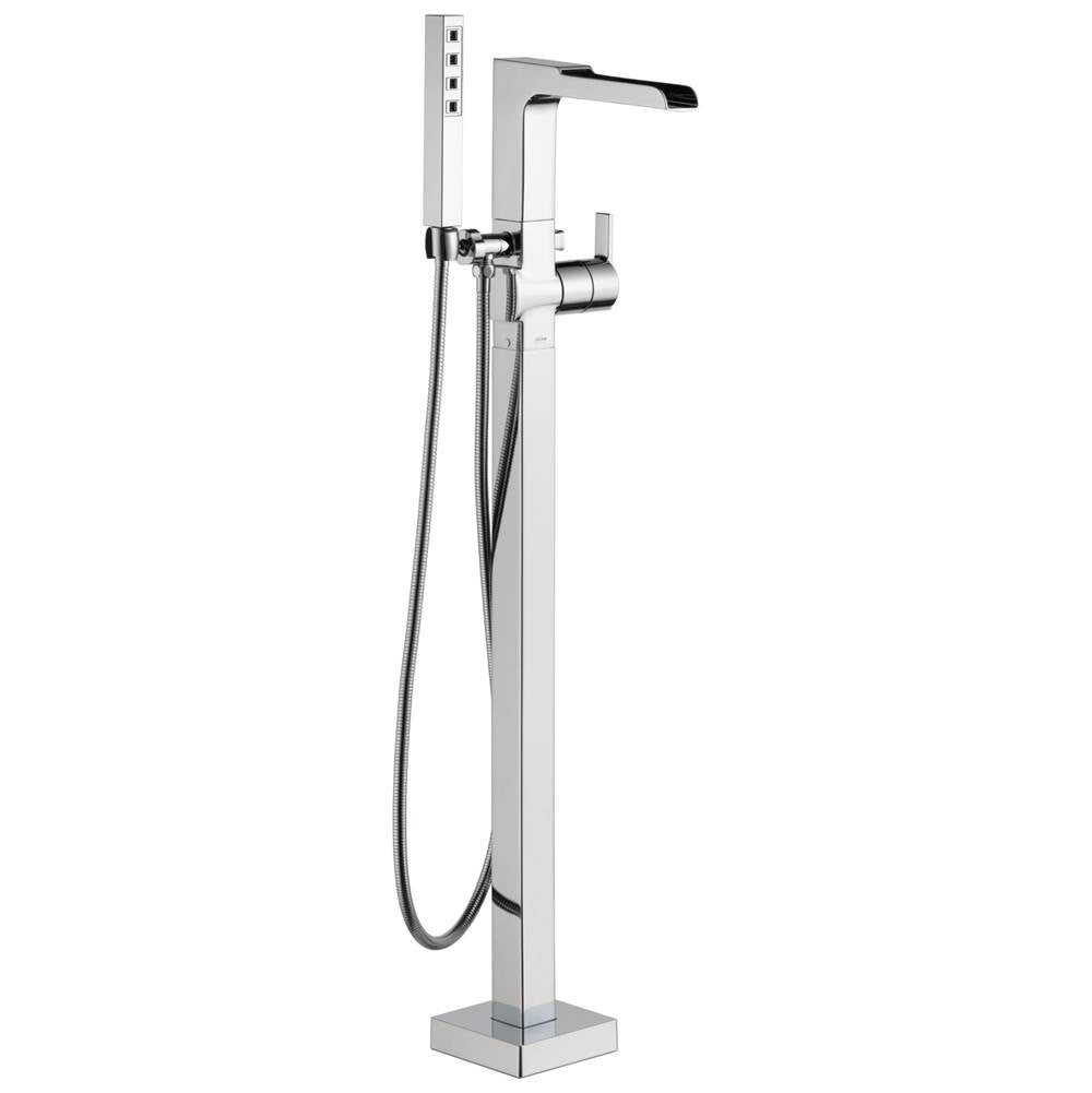 Delta Faucet - Ara Single Handle Floor Mount Channel Spout Tub Filler Trim with Hand Shower - Chrome