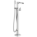 Ara Single Handle Floor Mount Channel Spout Tub Filler Trim with Hand Shower