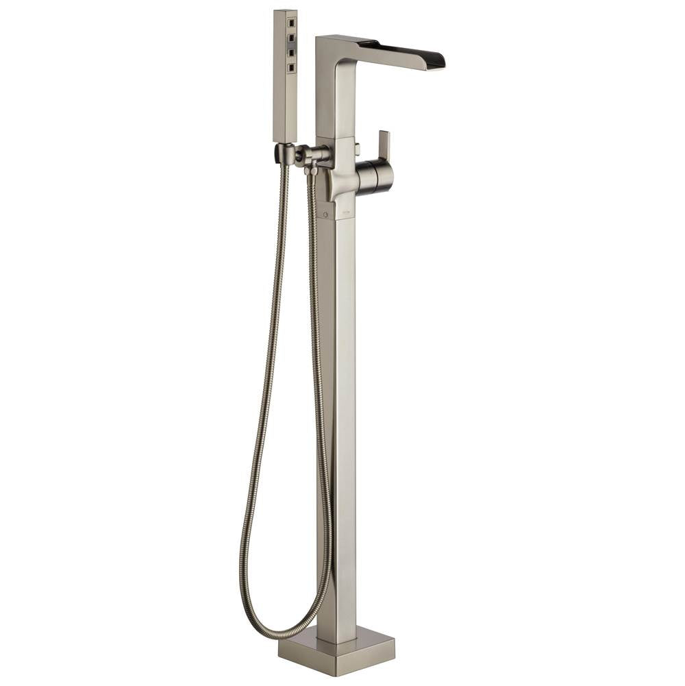 Delta Faucet - Ara Single Handle Floor Mount Channel Spout Tub Filler Trim with Hand Shower - Stainless