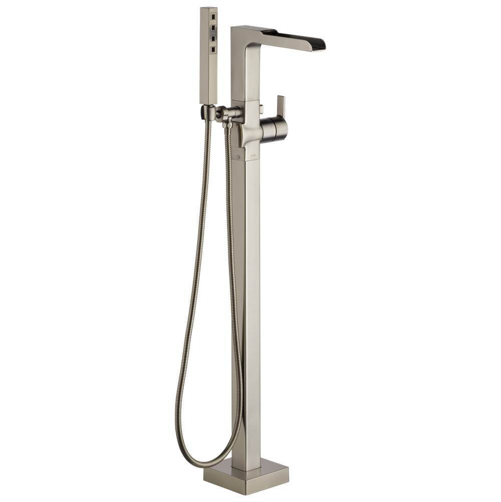 Ara Single Handle Floor Mount Channel Spout Tub Filler Trim with Hand Shower