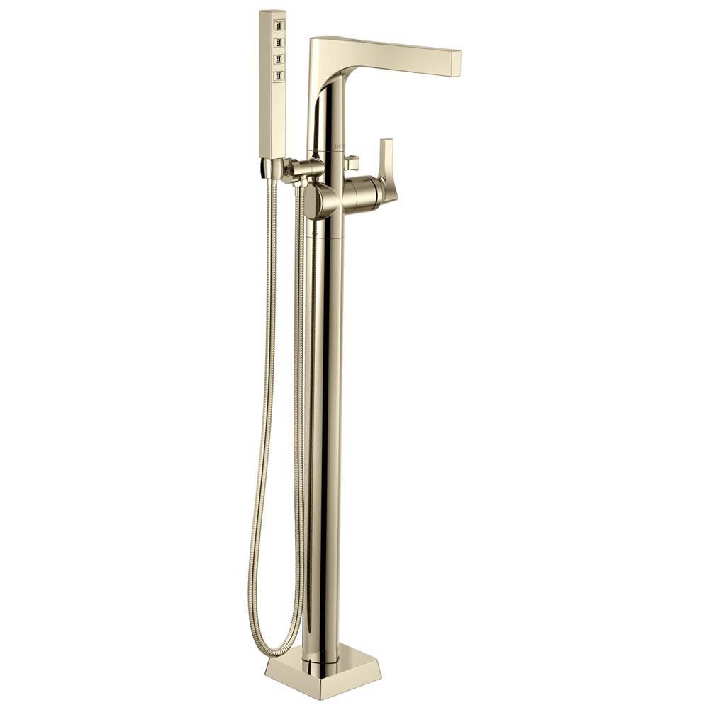 Delta Faucet - Zura Single Handle Floor Mount Tub Filler Trim with Hand Shower - Polished Nickel