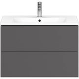 L-Cube Two Drawer Wall-Mount Vanity Unit Concrete Gray