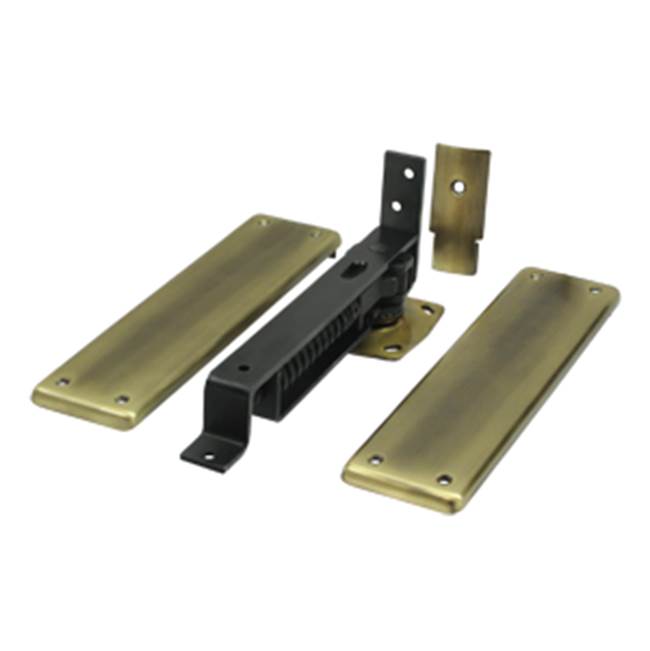 Deltana - Spring Hinge, Double Action w/ Solid Brass Cover Plates - Antique Brass