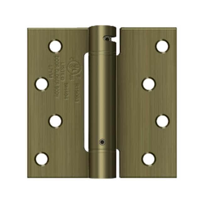 Deltana - 4'' x 4'' Spring Hinge, UL Listed - Antique Brass