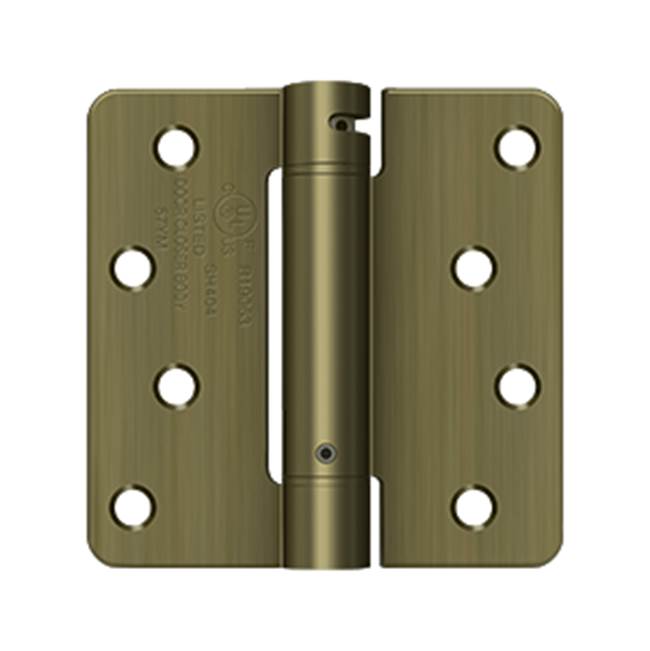 Deltana - 4'' x 4'' x 1/4'' Spring Hinge, UL Listed - Antique Brass