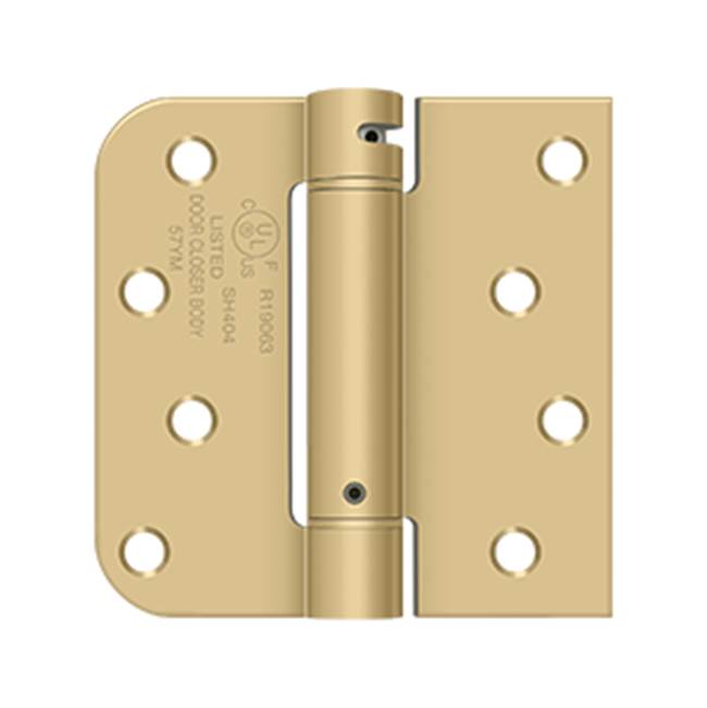 Deltana - 4'' x 4'' x 5/8'' x SQ Spring Hinge, UL Listed - Brushed Brass
