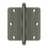 Deltana - 3-1/2'' x 3-1/2'' x 1/4'' Radius Hinge, w/ Ball Tips - Antique Nickel