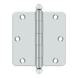 Deltana - 3-1/2'' x 3-1/2'' x 1/4'' Radius Hinge, w/ Ball Tips - Polished Chrome