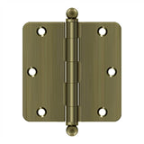 Deltana - 3-1/2'' x 3-1/2'' x 1/4'' Radius Hinge, w/ Ball Tips - Antique Brass