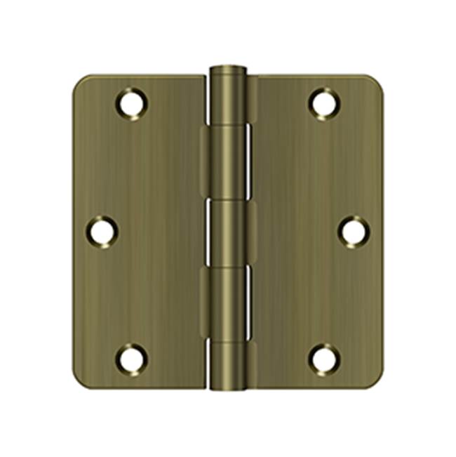 Deltana - 3-1/2'' x 3-1/2'' x 1/4'' Radius Hinge, Residential Thickness - Antique Brass
