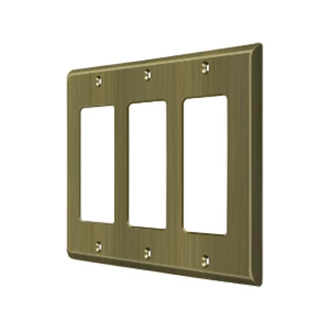 Deltana - Switch Plate, Triple Rocker - Antique Brass