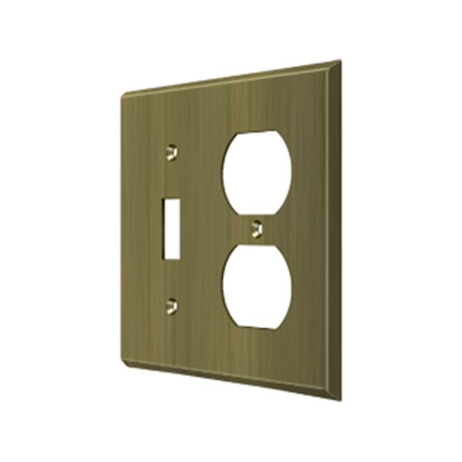 Deltana - Switch Plate, Single Switch/Double Outlet - Antique Brass