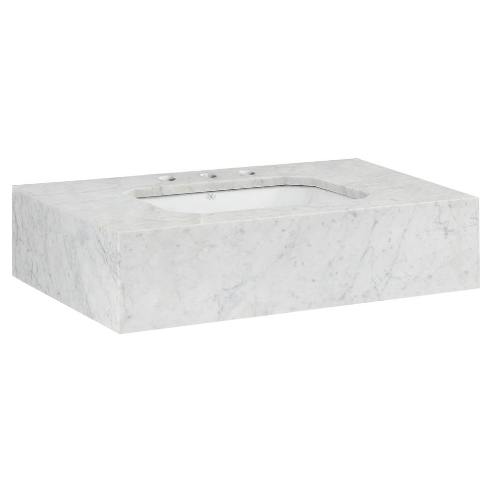 Belshire 30 in. Carrara Marble Console Top, 3 Hole
